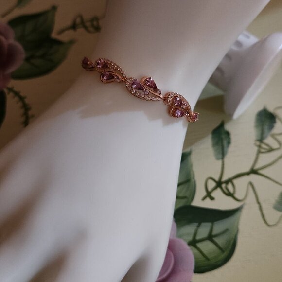 JTV Garnet White Zircon 18K Rose Gold Over Silver Bracelet - Picture 2 of 6